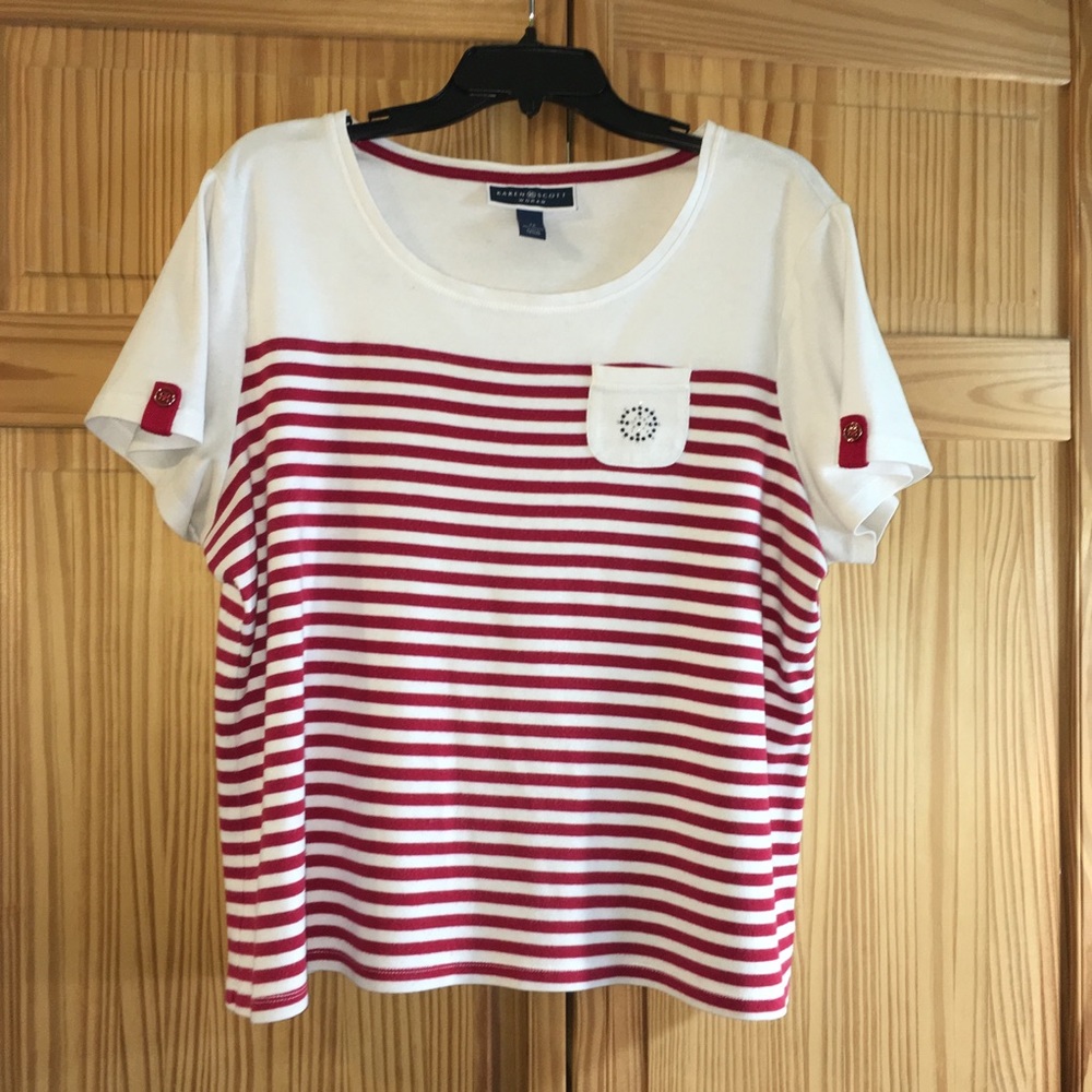 Karen Scott Woman Nautical Striped T-Shirt 1X